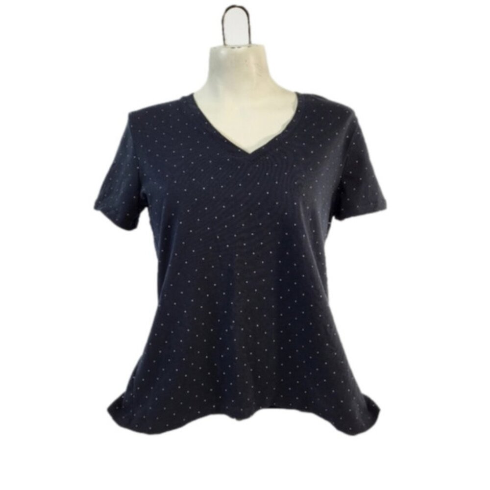 Lord & Taylor Black Polka Dot Petite Tee